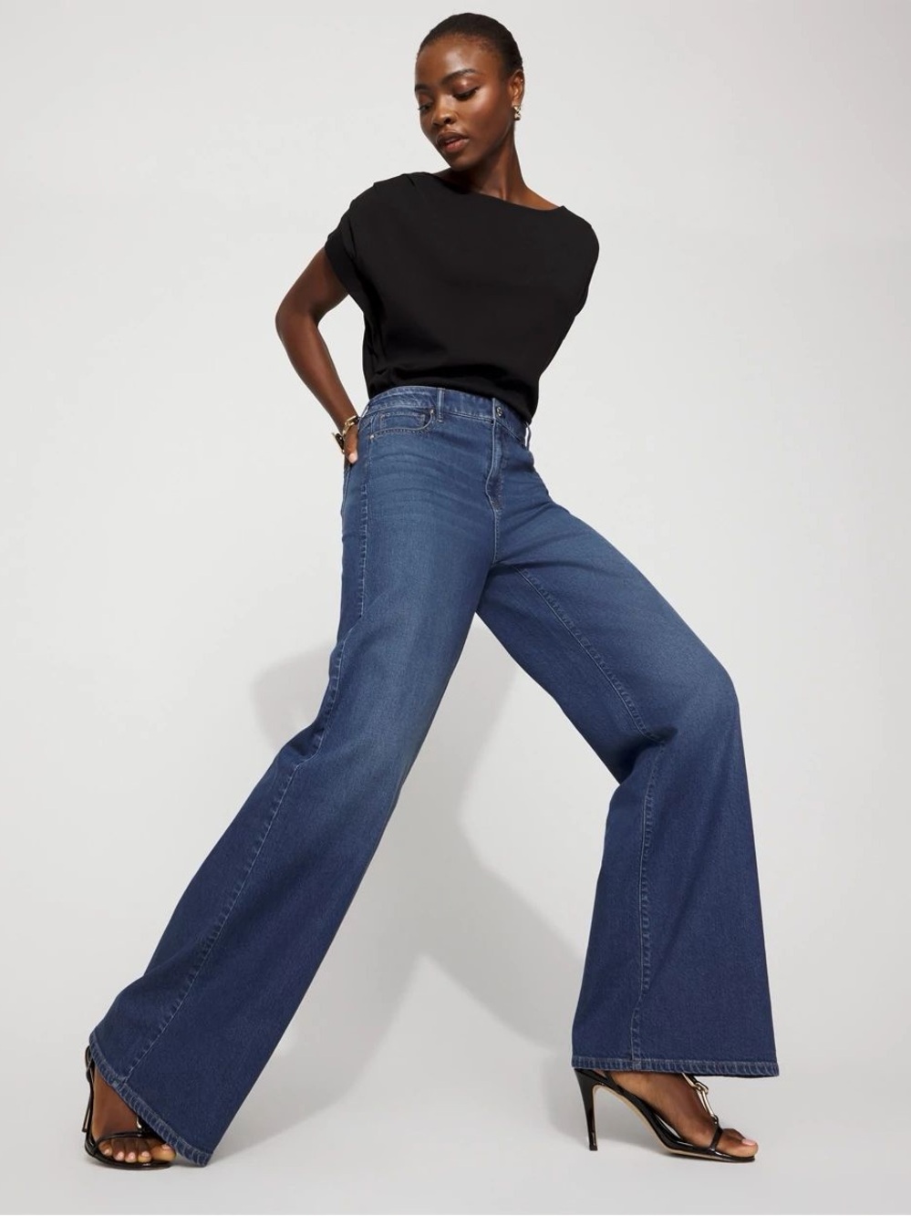 White House Black Market Extra High Rise Palazzo Wide Leg Blue Jeans Vintage 4
